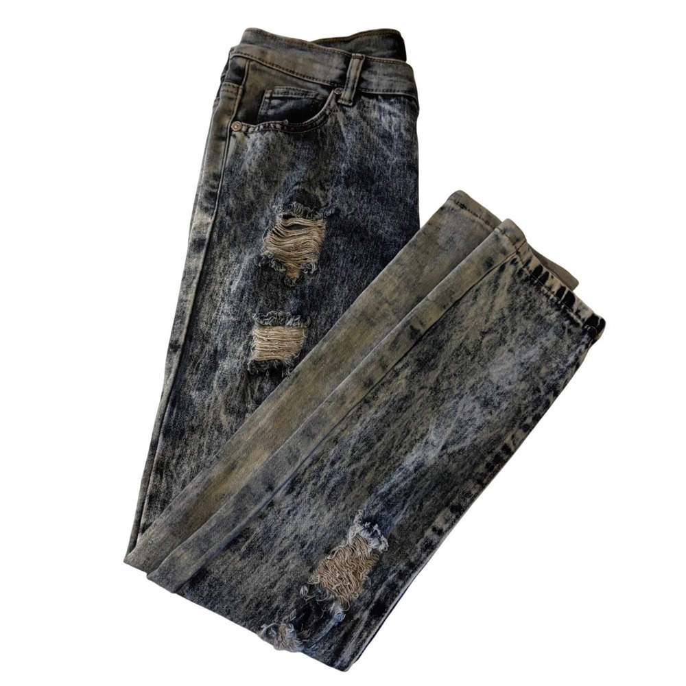 Women's Skinny Distressed Washed Black Jeans